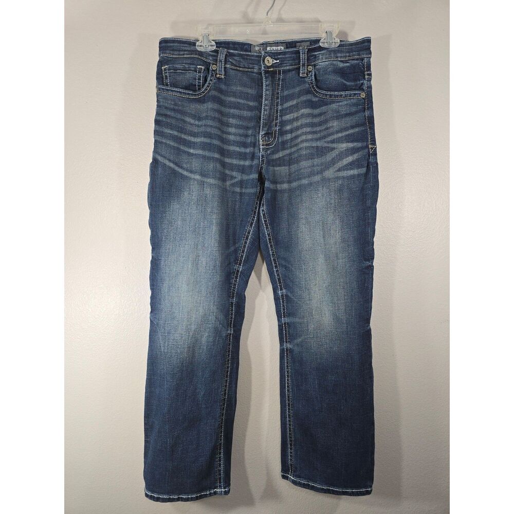 BKE buckle Tyler Jeans 34x29 dark Wash Straight Fit Denim whiskered Y2K AF